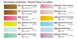 MUNGYO sada profesionálních akvarelových barev - Nostalgia of Pastel - 12 ks půlpánvičky - pastelové barvy