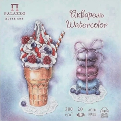 PALAZZO Elite Art - Watercolor - akvarelový papír 100% bavlna - (300 g/m2, 20 x 20 cm) - CUKROVINKY - MODRÁ