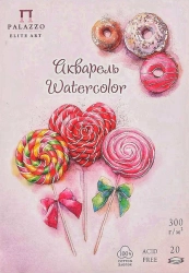 PALAZZO Elite Art - Watercolor - akvarelový papír 100% bavlna - (300 g/m2, A5) - CUKROVINKY - RŮŽOVÁ