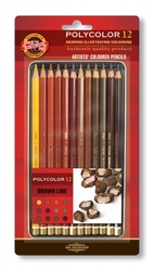 Umělecké pastelky Koh-i-noor POLYCOLOR - HNĚDÁ ŘADA 12 ks 