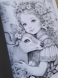 Tiere Mädchen Blumen coloring book