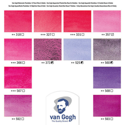 Van Gogh POCKET BOX akvarelové půlpánvičky PINKS & VIOLETS - sada 12 ks - růžové a fialové odstíny
