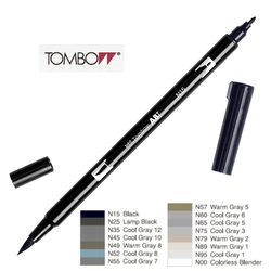 Tombow ABT Dual brush pen - oboustranný fix  – sada 6 ks - GRAY COLORS