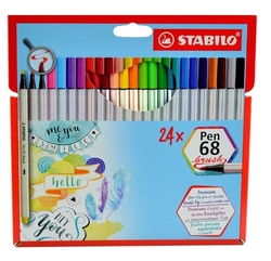 Stabilo Pen 68 BRUSH - fix s pružným hrotem - sada 24 ks