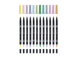 Tombow ABT Dual brush pen - oboustranný fix  – sada 12 ks - PASTELS