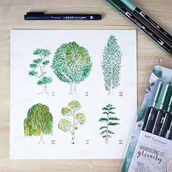 Tombow ABT Dual brush pen - oboustranný fix  – akvarelová sada GREENERY - 9 ks