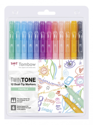 Tombow Twintone - oboustranný fix - PASTELS - sada 12 ks