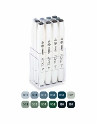 TOUCH Twin Brush Marker - oboustranný fix - ShinHan Art - sada 12 ks - BGG - BLUE-GREEN-GREY