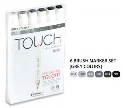 TOUCH Twin Brush Marker - oboustranný fix - ShinHan Art - sada 6 ks - GREY