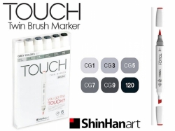 TOUCH Twin Brush Marker - oboustranný fix - ShinHan Art - sada 6 ks - GREY