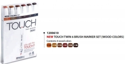 TOUCH Twin Brush Marker - oboustranný fix - ShinHan Art - sada 6 ks - WOOD - hnědé odstíny