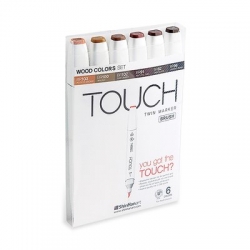 TOUCH Twin Brush Marker - oboustranný fix - ShinHan Art - sada 6 ks - WOOD - hnědé odstíny