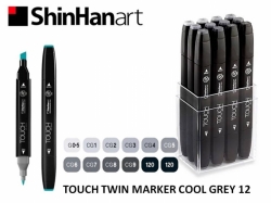 TOUCH Twin Marker PEVNÝ - oboustranný fix - ShinHan Art - sada 12 ks - COOL GREY - studené šedé odstíny