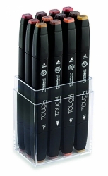 TOUCH Twin Marker - oboustranný fix - ShinHan Art - sada 12 ks - WOOD - hnědé odstíny