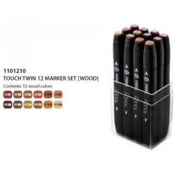 TOUCH Twin Marker PEVNÝ - oboustranný fix - ShinHan Art - sada 12 ks - WOOD - hnědé odstíny