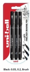 UNI Uni-ball PIN Fineliner Drawing pens (BLACK) - tenké linery - sada 3 ks