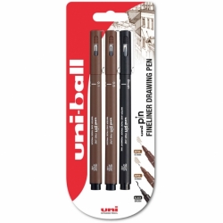 UNI Uni-ball PIN Fineliner Drawing pens (SEPIA & BLACK) - tenké linery - sada 3 ks