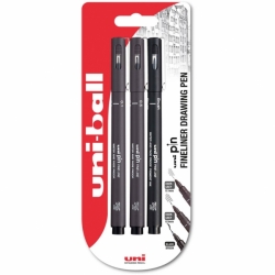 UNI Uni-ball PIN Fineliner Drawing pens (DARK GREY & BLACK) - tenké linery - sada 3 ks