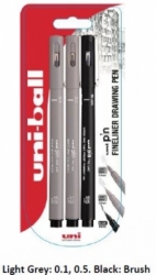 UNI Uni-ball PIN Fineliner Drawing pens (LIGHT GREY & BLACK) - tenké linery - sada 3 ks