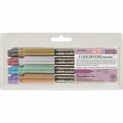 Zig Fudebiyori Metallic Brush Pens - metalické markery - sada 8 ks