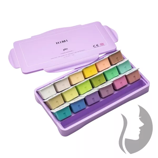 HIMI Jelly Cup Gouache Set Pastel edition - kvašové barvy - sada 18 x 30 ml - PASTELOVÉ