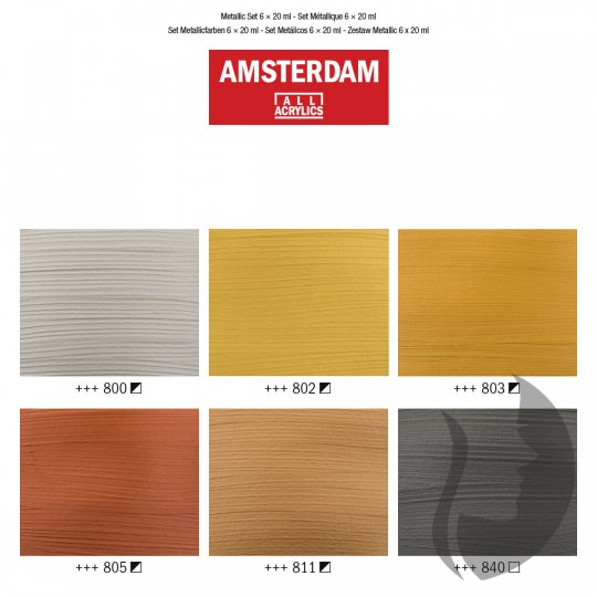 Royal Talens AMSTERDAM Metallic set - akrylové barvy v tubě - sada 6 x 20 ml - metalické barvy