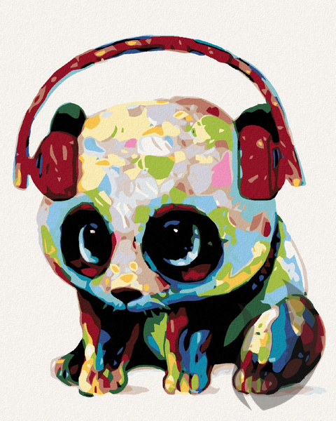 Malování podle čisel - Panda se sluchátky  - 40 x 50 cm - obtížnost 1 (velmi snadné)