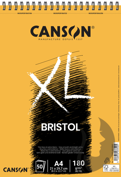 CANSON Bristol skicák XL - Kroužková vazba  (180g/m2, 50 archů) - A4