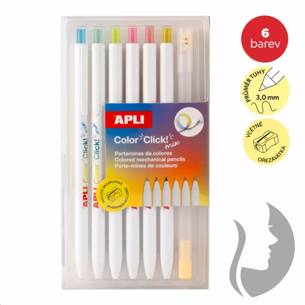 APLI Color Click - duhové stiskací pastelky - 6 ks - vícebarevné