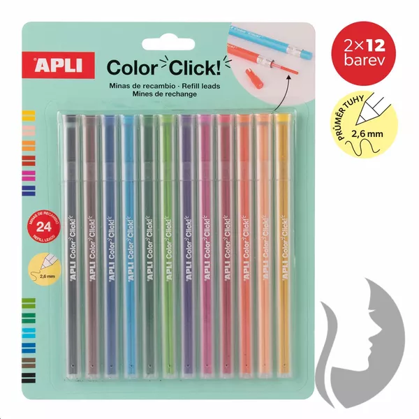 APLI Color Click - náhradní tuhy pro stiskací pastelky - 2 x 12 barev