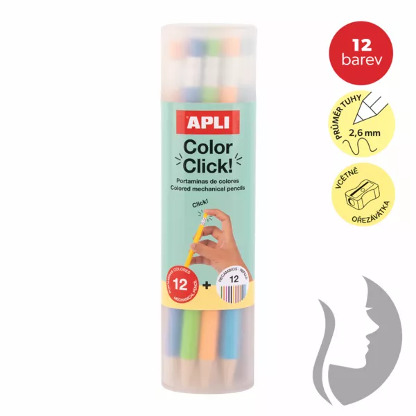 APLI Color Click - stiskací pastelky s náhradní náplní - 12 barev