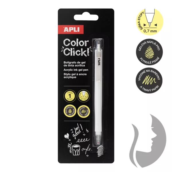 APLI Color Click Acrylic Gel pen - gelové pero - BÍLÁ
