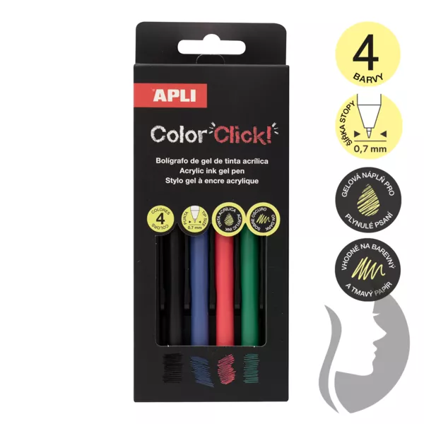 APLI Color Click Acrylic Gel pen - sada gelových per - BASIC - 4 ks