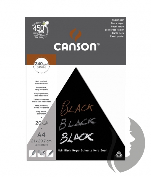CANSON BLACK skicák - lepený (240 g/m2, 20 archů) - A4