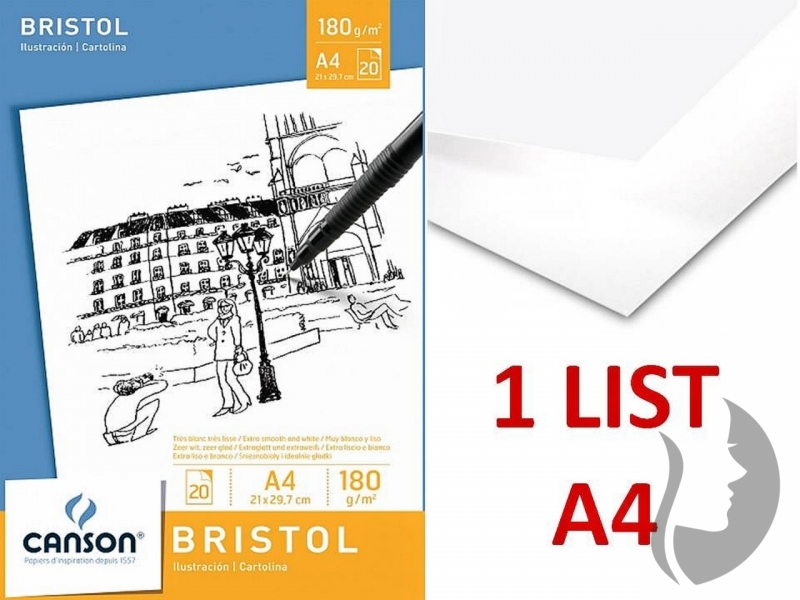 CANSON Bristol skicák - (180g/m2, 20 archů) - A4 - jednotlivé listy