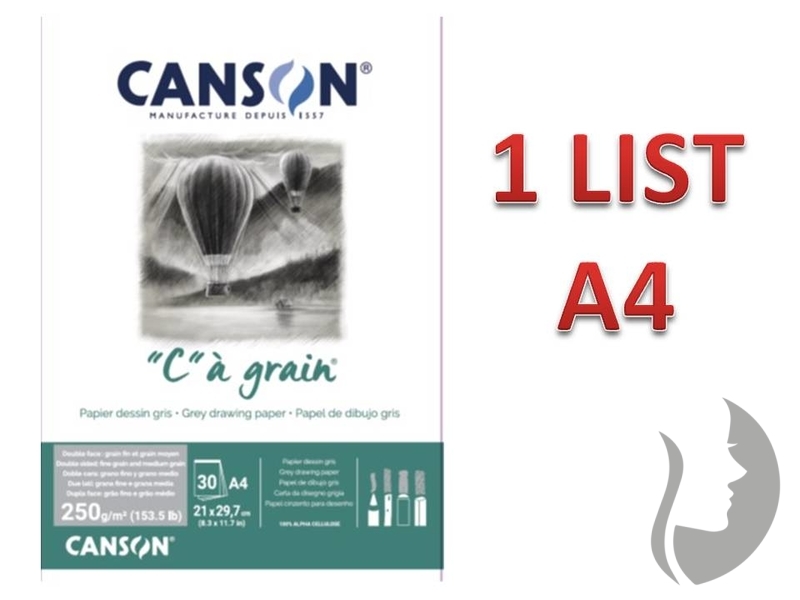 CANSON "C" à grain TONED - tónovaný papír (250 g/m2, 30 archů) - ŠEDÝ - A4 - 1 LIST