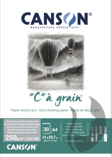 CANSON "C" à grain TONED - tónovaný papír (250 g/m2, 30 archů) - ŠEDÝ - 2 rozměry