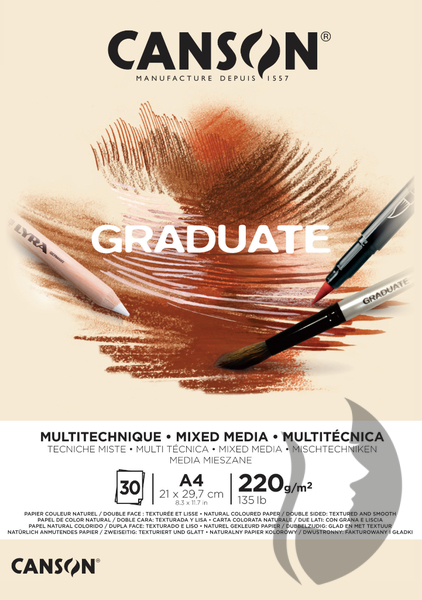 CANSON Graduate Mix-Med skicák lepený - 220 g/m2 - 30 listů NATURAL