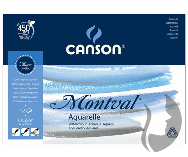 CANSON Montval Aquarelle 300 g/m2 - 12 archů - 18 x 25 cm