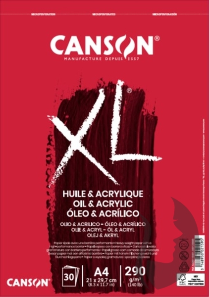 CANSON XL Oil & Acrylic - kroužková vazba - 290 g/m2, 30 listů - 2 rozměry