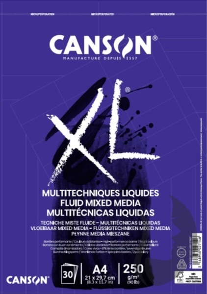 CANSON XL Fluid Mixed Media - kroužková vazba - 250 g/m2, 30 listů - 2 rozměry