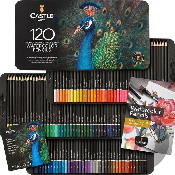 Castle Art Supplies - Watercolor pastelky - sada 120 ks - v plechové krabičce