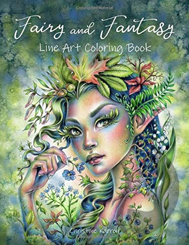 Fairy and Fantasy - Line Art Coloring Book - Christine Karron - čistá verze bez stínů