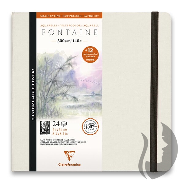 Clairefontaine FONTAINE Aquarelle HP - album v šité vazbě (21 x 21 cm, 300 g/m2) - 24 listů + pohledy