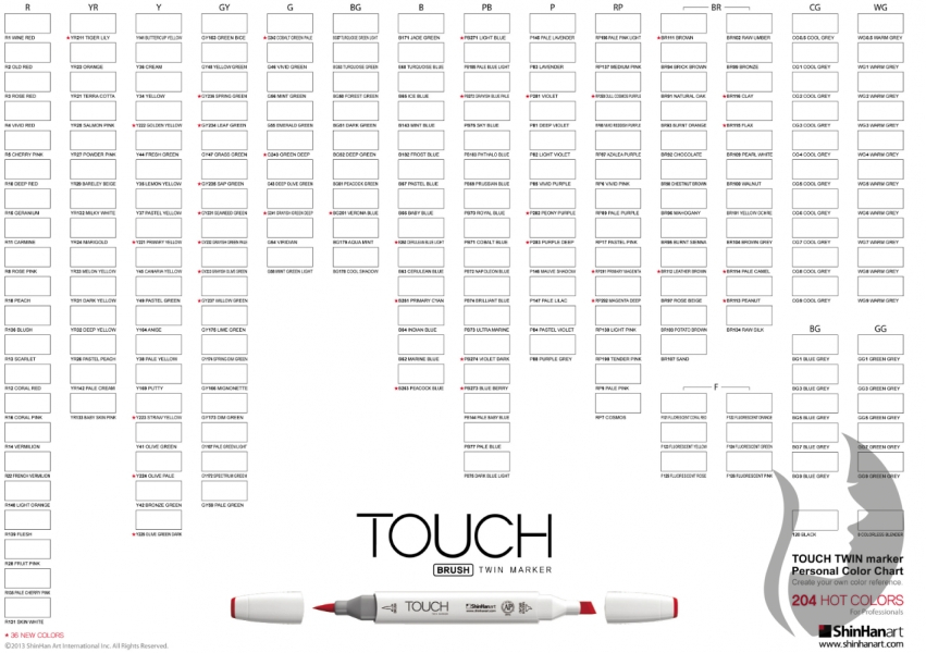 TOUCH Twin Brush Marker - oboustranný fix - ShinHan Art - sada 12 ks - CG - COOL GREY
