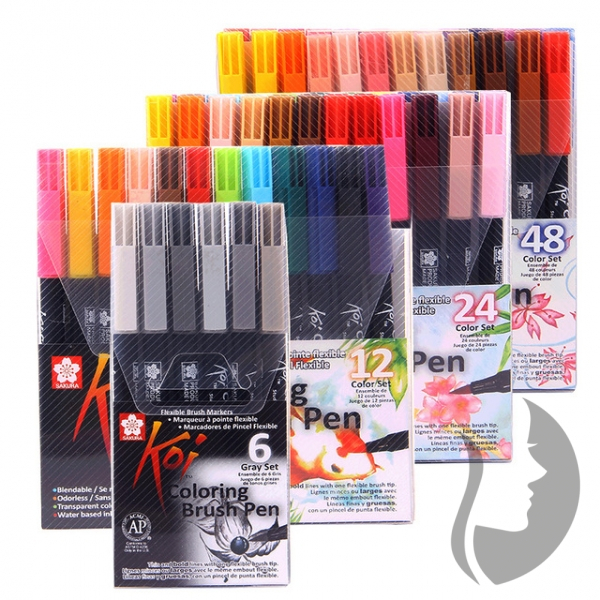 Sakura KOI - štětcové fixy - rozmývatelné - sada Gray set - 6 ks