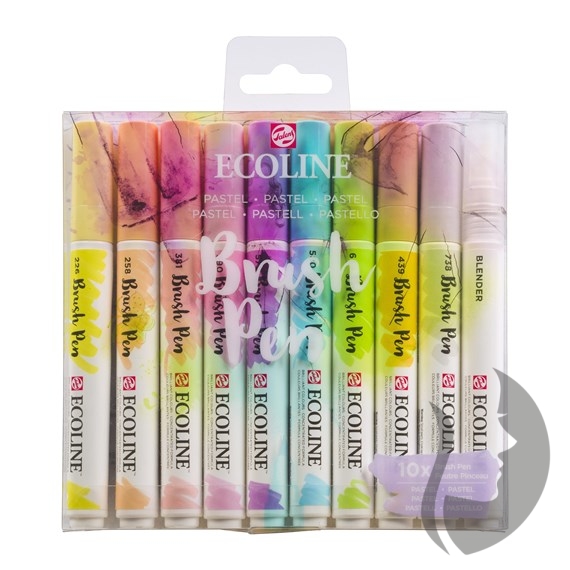 Royal Talens ECOLINE brush pen - štětcové fixy - rozmývatelné - SADA 10 ks PASTEL - pastelové barvy