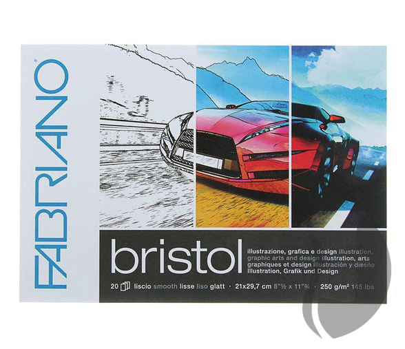 FABRIANO Bristol smooth skicák - lepený (250g/m2, 20 archů) - A4