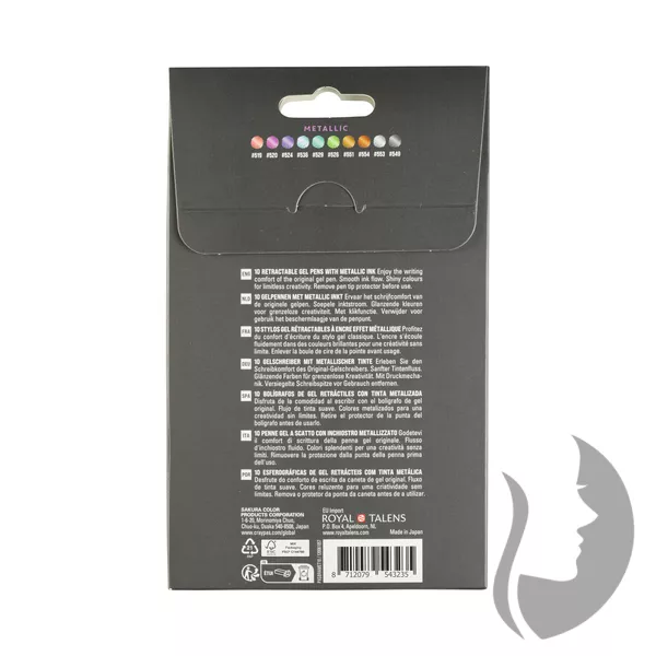 SAKURA Gelly roll METALLIC - zasouvací gelová pera - sada 10 kusů