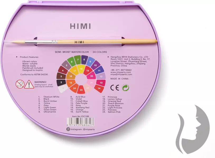 HIMI akvarelové barvy - Semi-Moist (polovlhké) - 24 barev ve vaničkách - FIALOVÁ